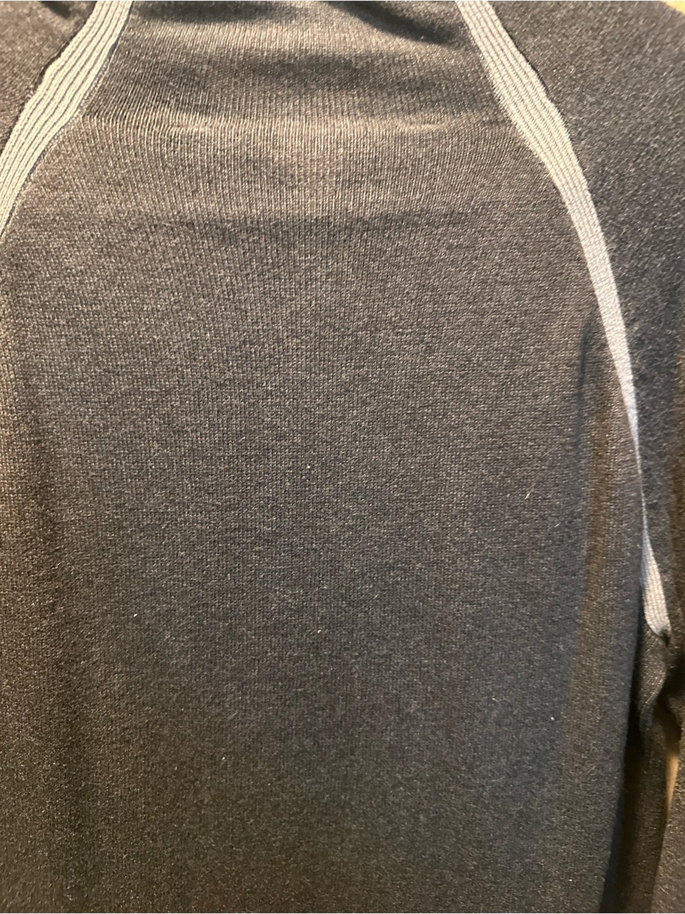 Athleta ,Women’s Charcoal Gray Zip-Neck Sweater with Purple Floral Motif - Picture 3 of 6